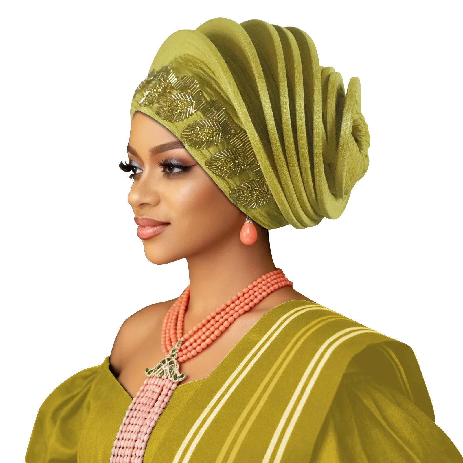 Pre-Made African Diamond Auto Gele | Nigerian Wedding Headtie Turban Cap & Head Wrap | AvantBah