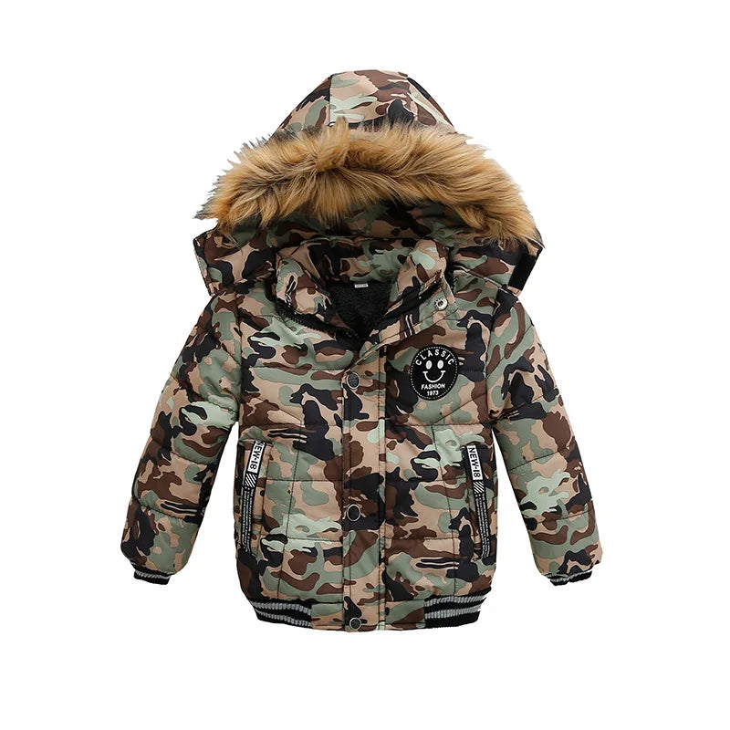 2025 Winter Children Warm Clothing Boys Down Jacket Baby Polyester Fiber Hooded