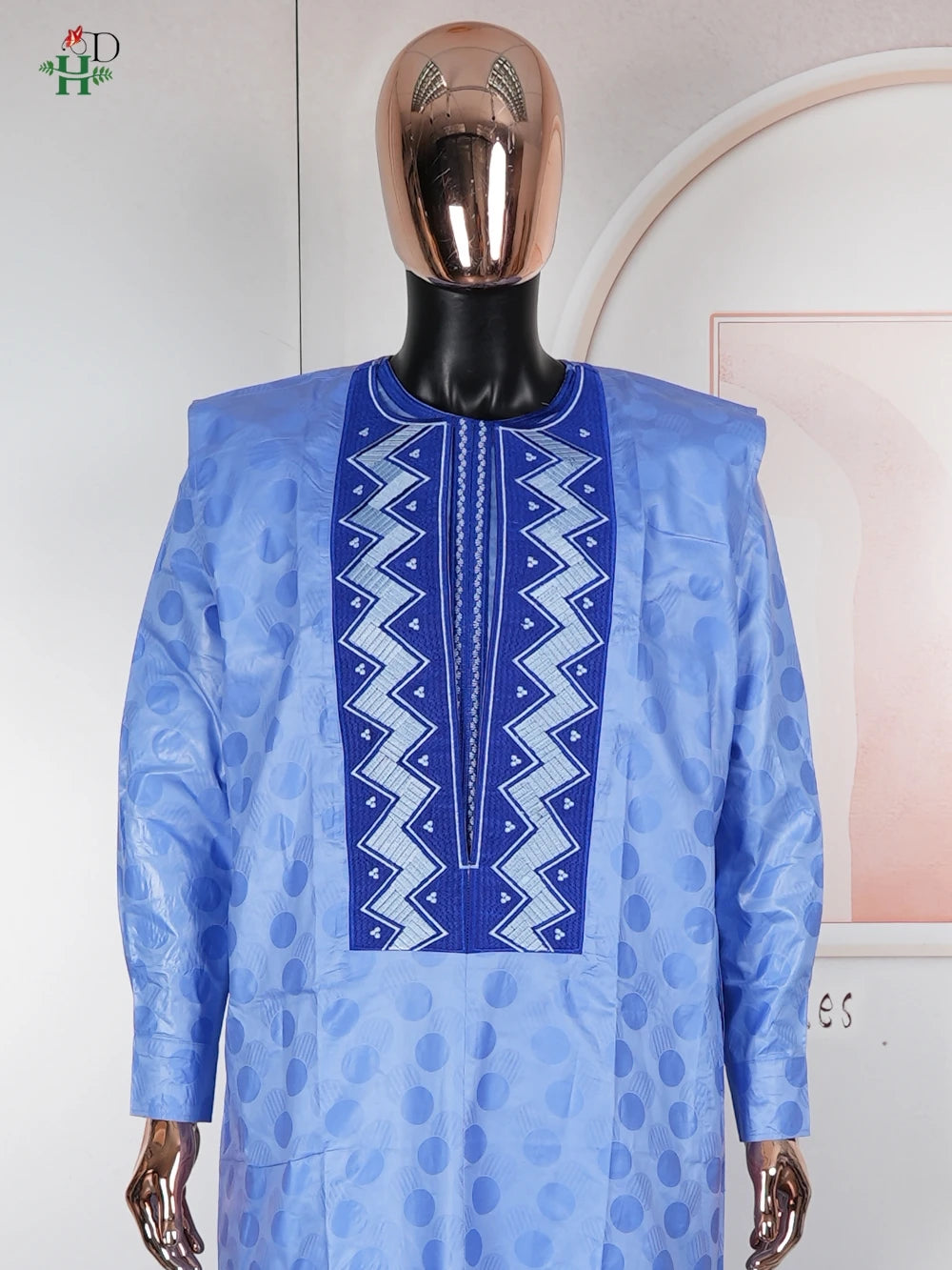 H&D 2026 African Clothing For Man Traditional Agbada Sets 3PCS Blue Thobe Pant Suits Bazin Riche Embroidery Wedding Party Dress
