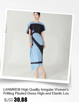 LANMREM Handmade Pleated Women's Sleeveless Summer Dress Wave Pattern Irregular Loose O-neck Mid-Length Pleated Dresses 2DB4814