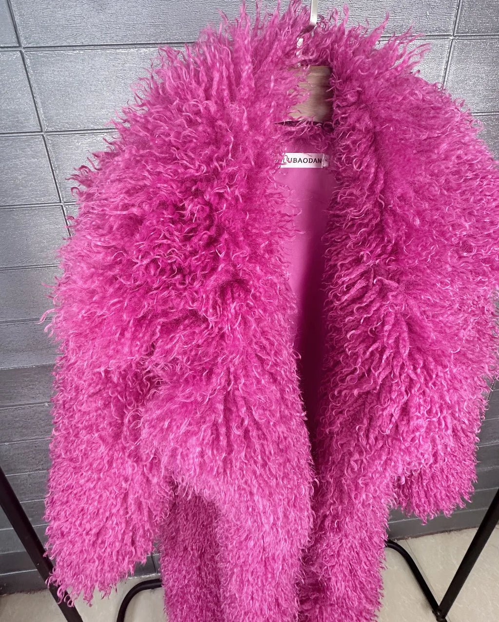 LANMREM Colorful Women's Furry Coat Rose Pink Faux Fur Coat Suit Collar Autumn Winter Thick Cardigan Long Overcoat Chic 2DB5859
