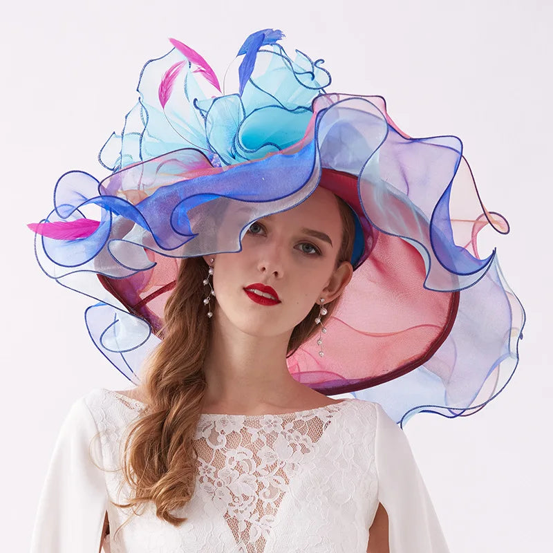 Organza Wide Brim Church Hat | Detachable Flower Fascinator