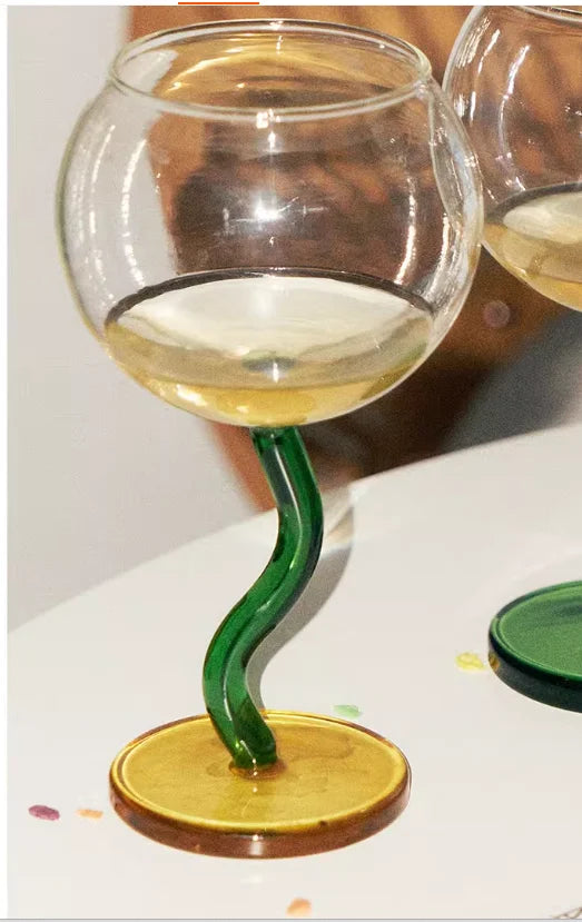 Multicoloured Twisted Glass Goblet | Champagne Cocktail Wine Cup Barwa…