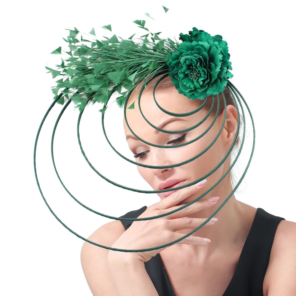 Gold Fascinator Hat Wedding Church Headpiece Women Formal Event Tea Chapeau Cap party elegant bride Feather Millinery Femme