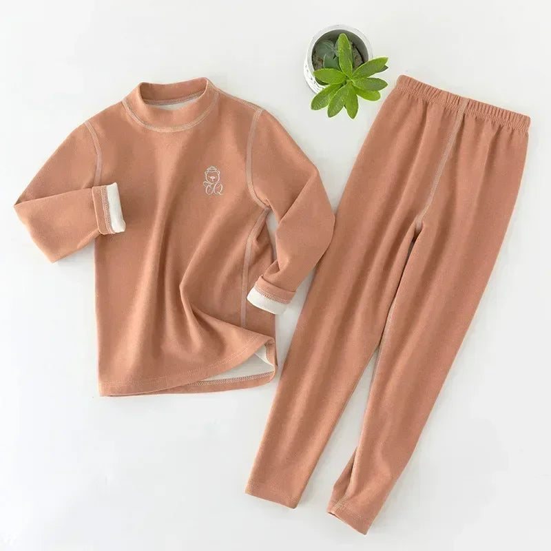 Boys Thermal Fleece Thermal Underwear 37°C Constant Temperature Warm Two-Piece Winter Pajamas Set Unisex Kids Long Johns for Ages 7-13