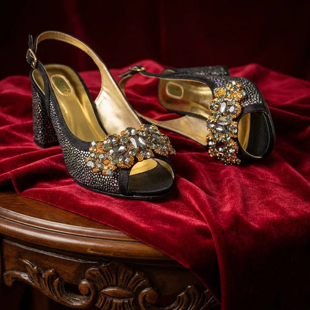 New INS Style Fashion Itlian Design High Heels Shoes  and Bag Set Rhinestone-Embellished Designer Shoes Heel Perfect for Party