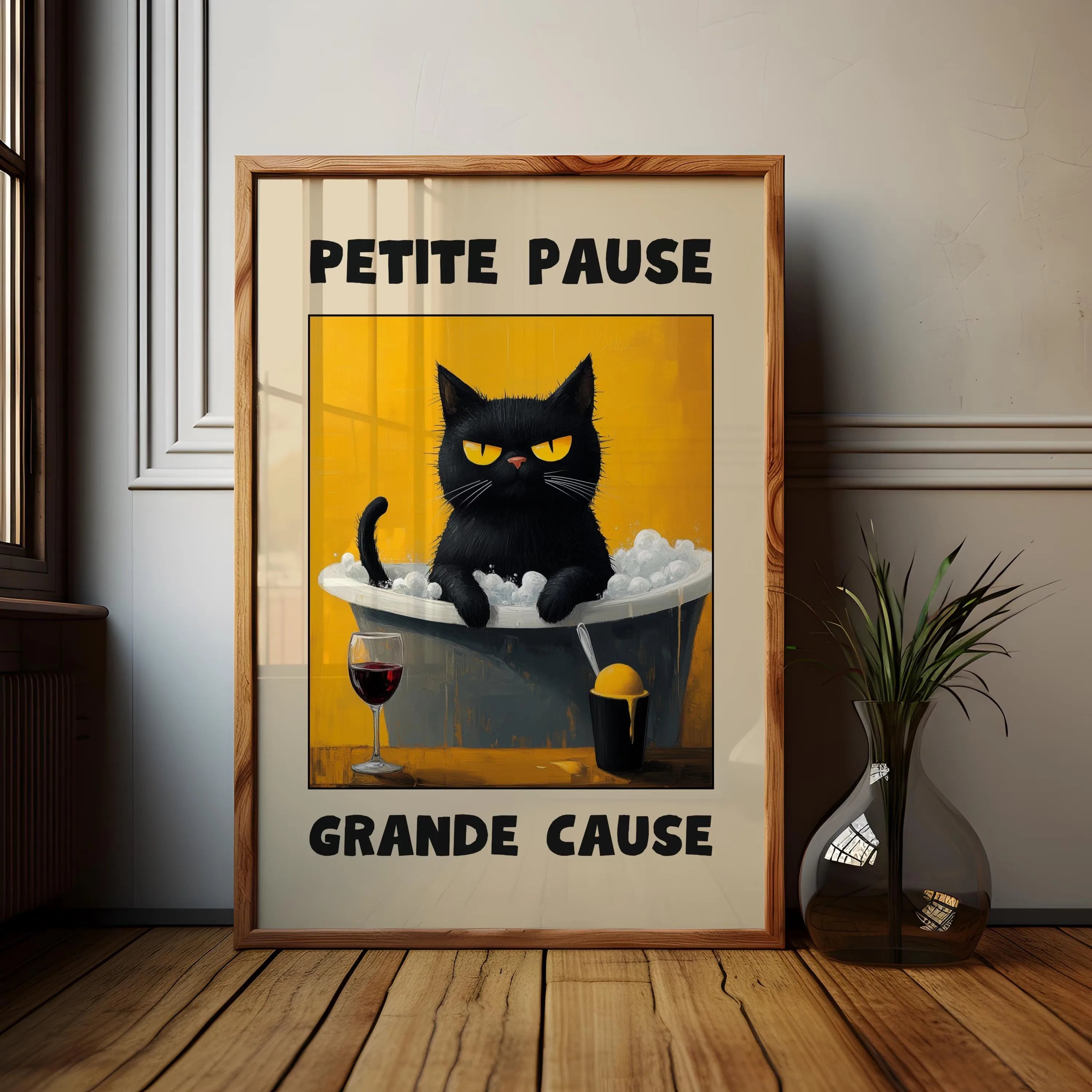 Black Cat & Dog Canvas Wall Art | Mid-Century Home Decor Gift | HotTrendyPicks