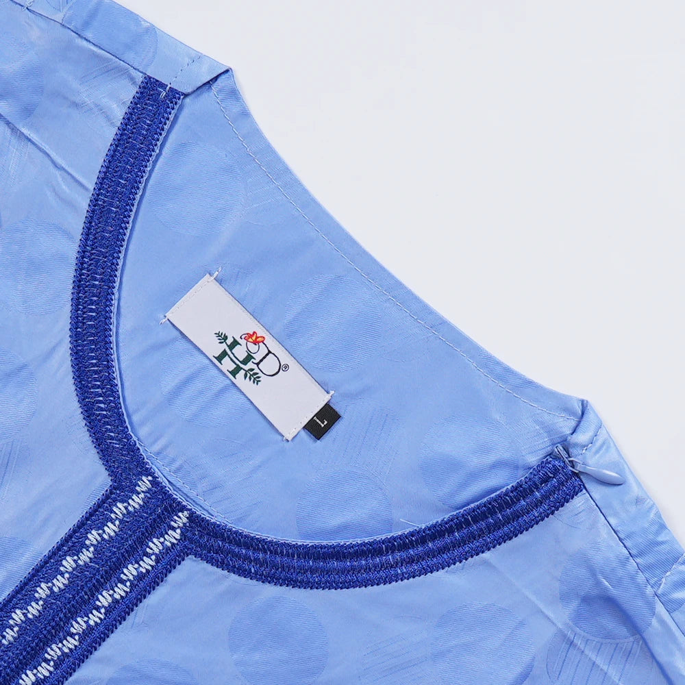 H&D 2026 African Clothing For Man Traditional Agbada Sets 3PCS Blue Thobe Pant Suits Bazin Riche Embroidery Wedding Party Dress