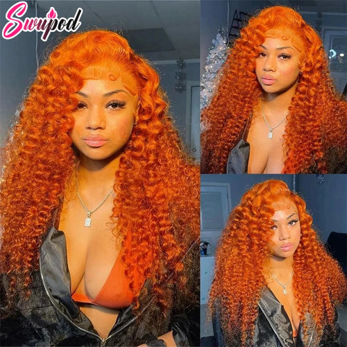 250% 360 Full Lace Ginger Orange Wig 13x6 HD Lace Frontal Wig 13x4 Front Deep Wave Curly Remy Human Hair Glueless PrePlucked