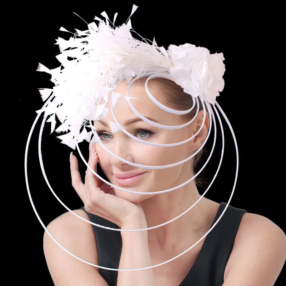 Gold Fascinator Hat Wedding Church Headpiece Women Formal Event Tea Chapeau Cap party elegant bride Feather Millinery Femme