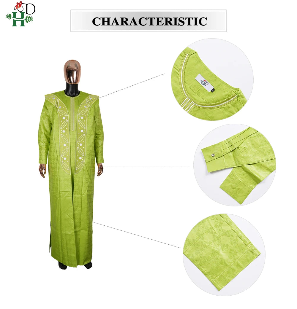 H&D 2026 Bazin Riche Embroidery Plus Size African Clothing For Man Traditional Agbada Sets Dubai Thobe Pant Wedding Party Suit