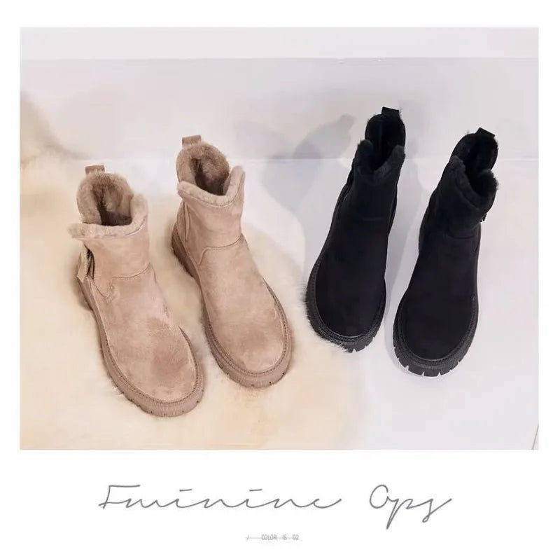 2025 Winter Women's Boots Plush Warm Snow Boots Fashion High Top Cotton Boots for Women Tassel Zipper Ankle Boot Botas De Mujer