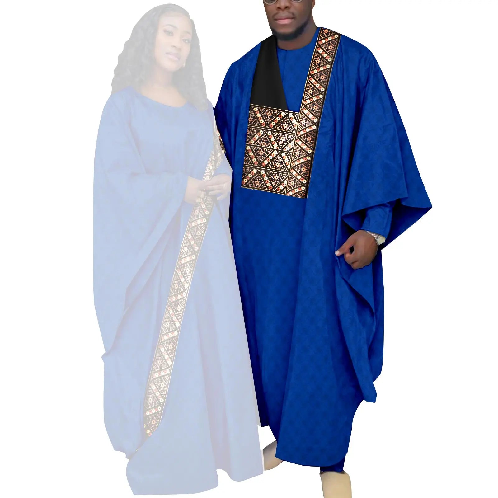 African Couple Clothing Set Women Traditional Wedding Wear Abayas Dashiki Robe Outfit Set for Men African Ethnic Style Y23C034