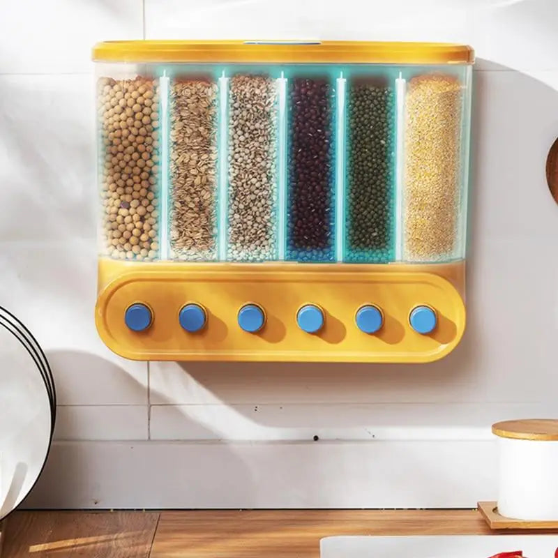 Grids Food Grains Storage Box Tank Sealed Moisture Proof Rice Buckets Wall Mounted Kitchen Bulk Classified Container