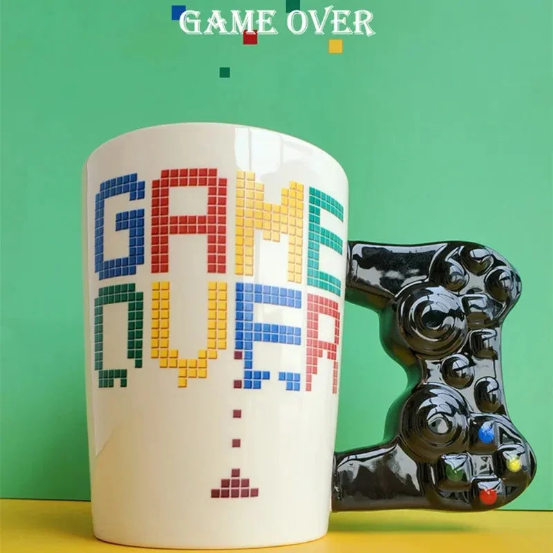 New Ceramic Mugs Creative 3D Game Over Coffee Cups Student Milk Game Controller Handle Funny Mug Birthday Christmas Gamer Gift