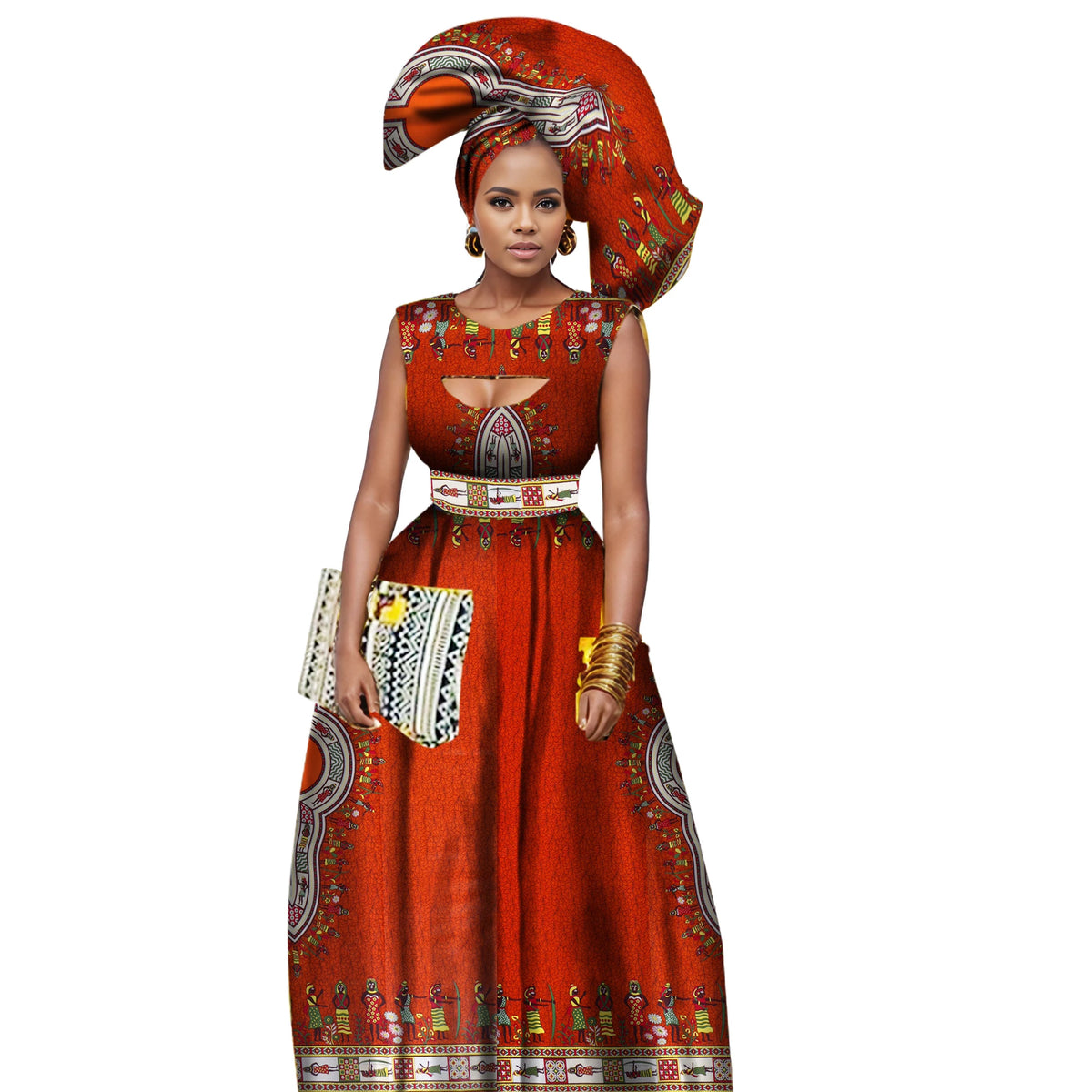Women's African Print Wax Dashiki Maxi Dress