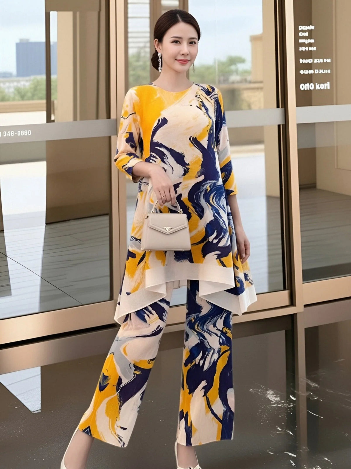 Women's Tie-Dye Two-Piece Wide-Leg Trousers Set
