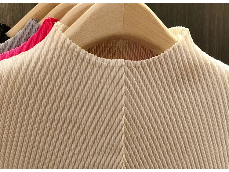 LANMREM Stand Collar Dragon Scale Pleated T-shirt High-end Versatile Slimming Short Sleeved Women's Summer Pullover Tops 2DB3044