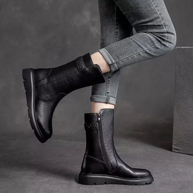 Mid Calf Shoes Woman New In Elegant With Low Heels Half High Boots for Women Large Size Warm Designer Luxury Quality Cosplay Pu