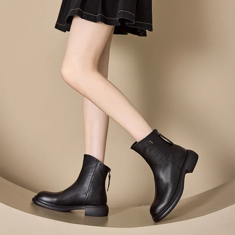 WOIZGIC Women's Genuine Leather Female Mother Ankle Boots Shoes Split Zipper Winter Fur Plush Warm Autumn Zapatos Mujer Platform