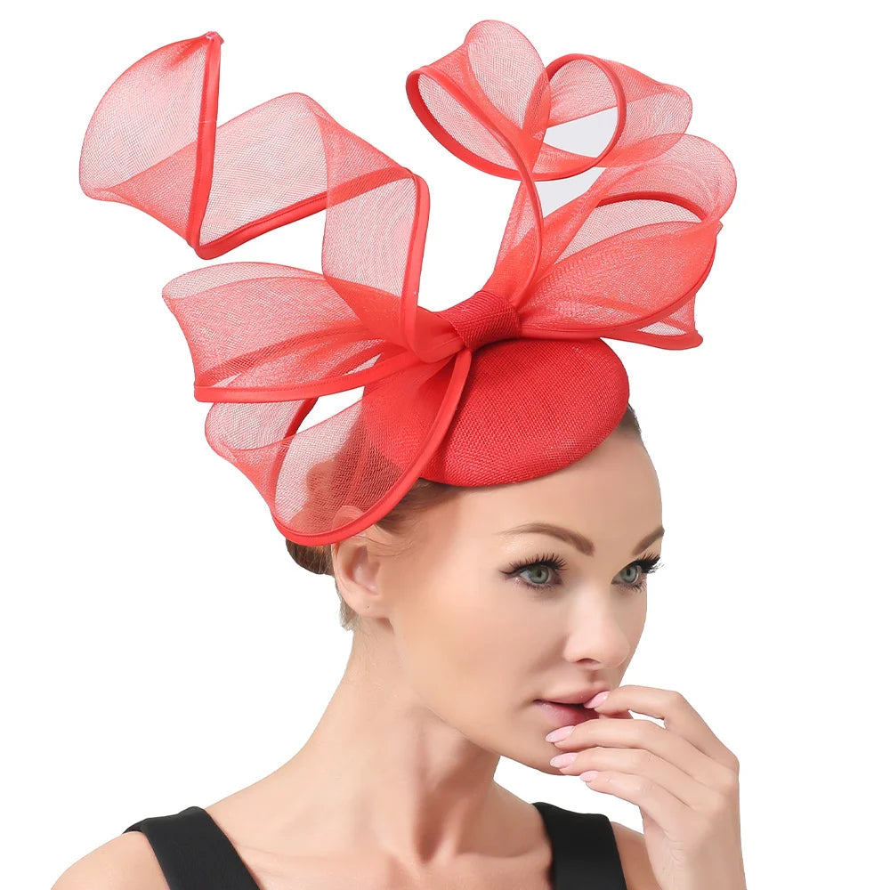 2025 New Fascinators Hat Beige Bowknot Light Blue Cocktail Fedoras Derby Accessory Headbands Lady Chuch Headpiece Headwear
