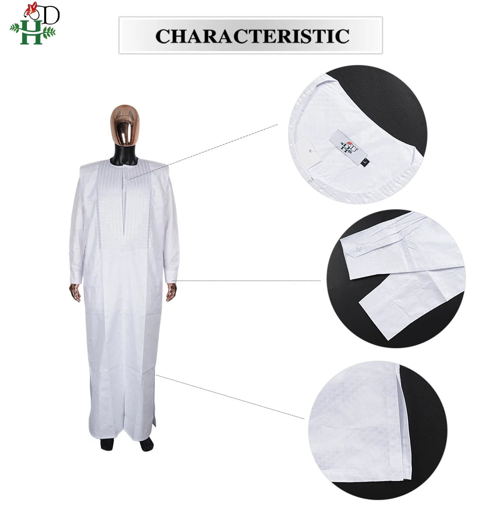 H&D African Clothing For Man Traditional Agbada Sets 3PCS Thobe Pant White Bazin Riche Embroidery Suits Wedding Party Plus Size