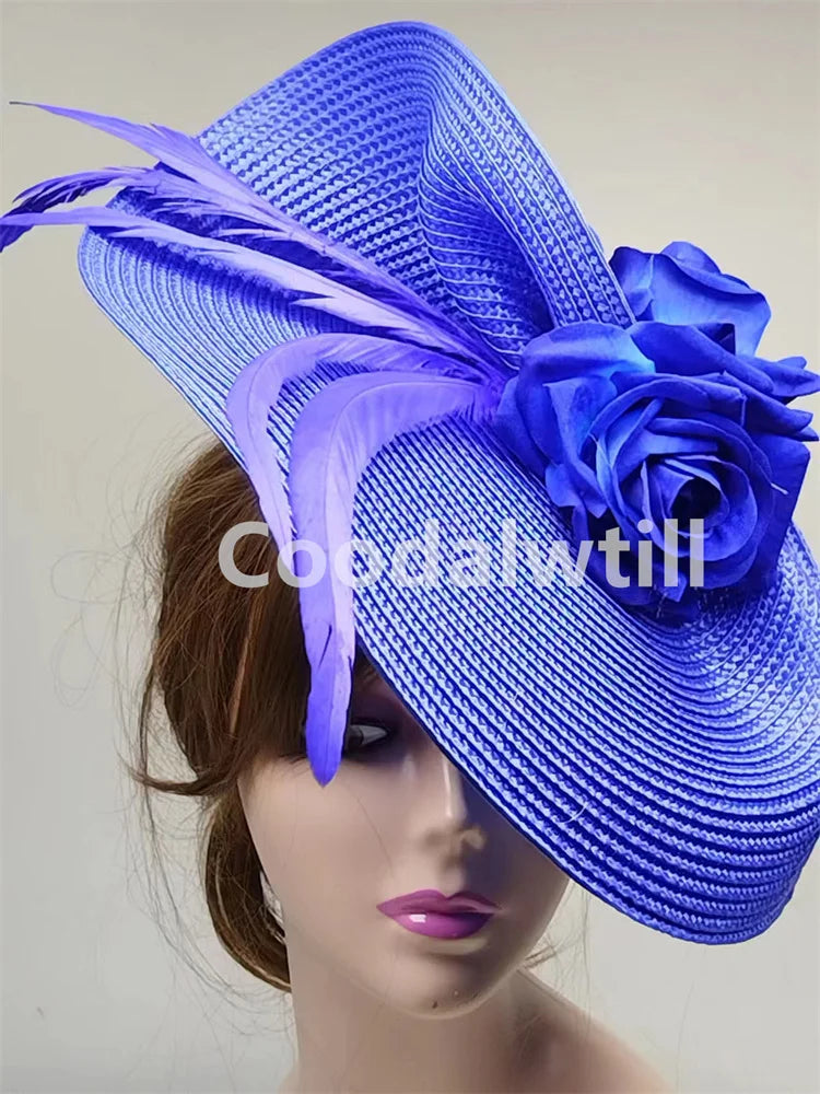 Wedding Pillbox Fascinator Hat Fashion Flower Headwear Women Formal Dress Party Royal Ascot Hair Accessories Feather Chapeau