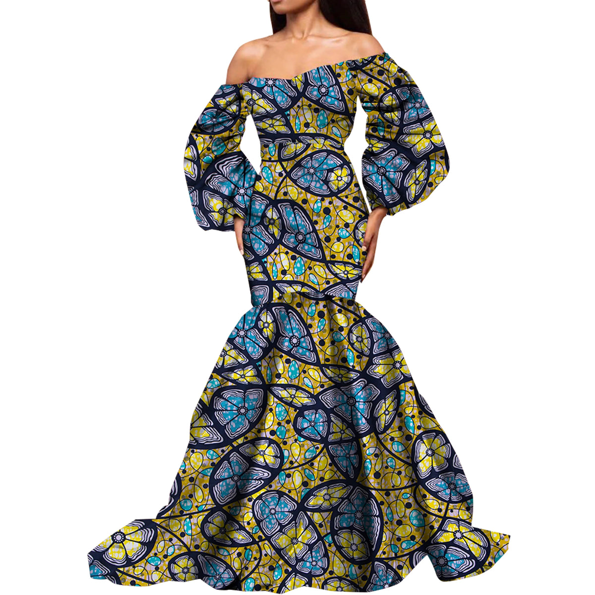 Women’s Ankara Print Puff Sleeve Bandeau Maxi Dress – Dashiki | Floor-Length | Cotton Wax | Wedding, Party & Daily | XS–6XL + Custom | 10 Prints