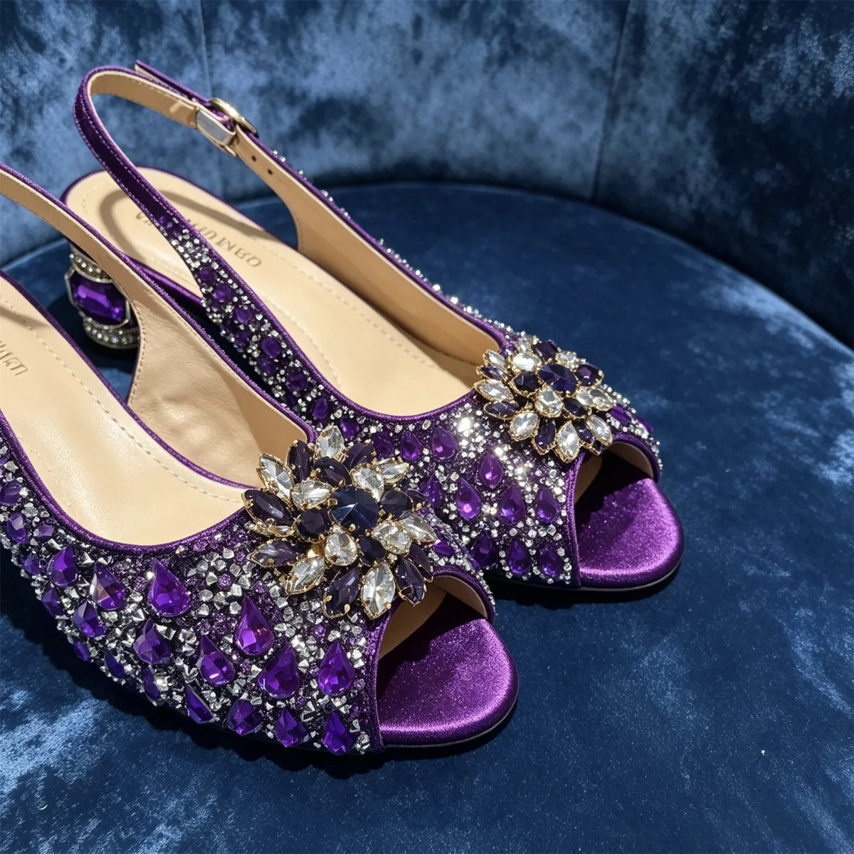 Sky Gold Elegant Nigerian Rhinestone Wedding Shoe and Bag Set Italian Inspired High Heels and Matching Handbag