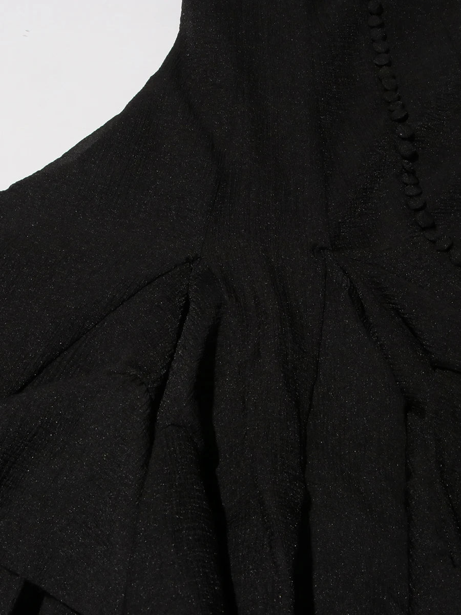 VGH Patchwork Irregular Hem Midi Dress for Women Round Neck Ruffles Sleeve High Waist Temperament Elegant Prom Dresses Female