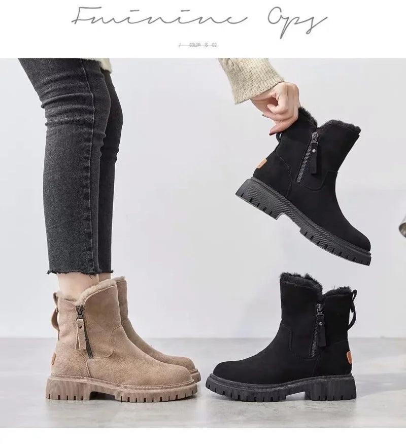 2025 Winter Women's Boots Plush Warm Snow Boots Fashion High Top Cotton Boots for Women Tassel Zipper Ankle Boot Botas De Mujer
