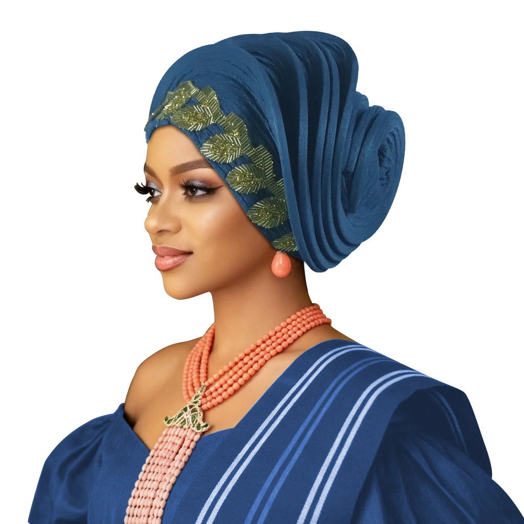 Pre-Made African Diamond Auto Gele | Nigerian Wedding Headtie Turban Cap & Head Wrap | AvantBah