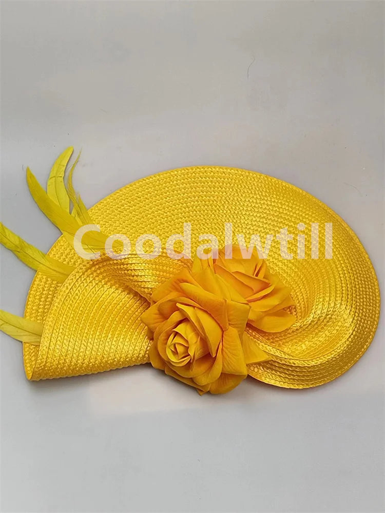 Wedding Pillbox Fascinator Hat Fashion Flower Headwear Women Formal Dress Party Royal Ascot Hair Accessories Feather Chapeau