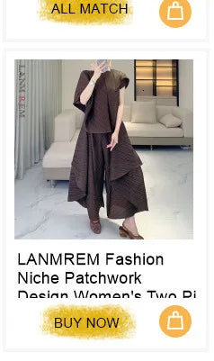 LANMREM Niche New Pleated Women's Two Pieces Set Round Collar Long Sleeve Irregular Patchwork T-shirt And Fishtail Skirt 2DB5114