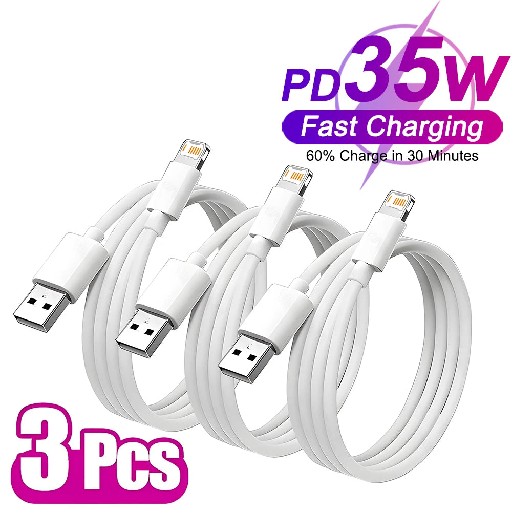 1-3 PCS PD 35W USB Cable for iPhone 16 15 14 13 12 11 Pro Max Plus XR XS Fast Charging USB C Charger Cable Date Wire Accessories