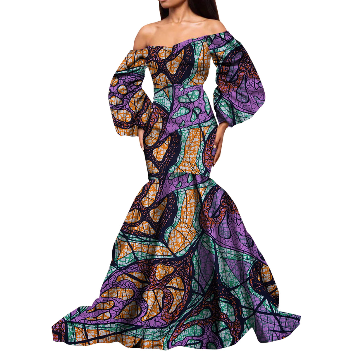 Women’s Ankara Print Puff Sleeve Bandeau Maxi Dress – Dashiki | Floor-Length | Cotton Wax | Wedding, Party & Daily | XS–6XL + Custom | 10 Prints