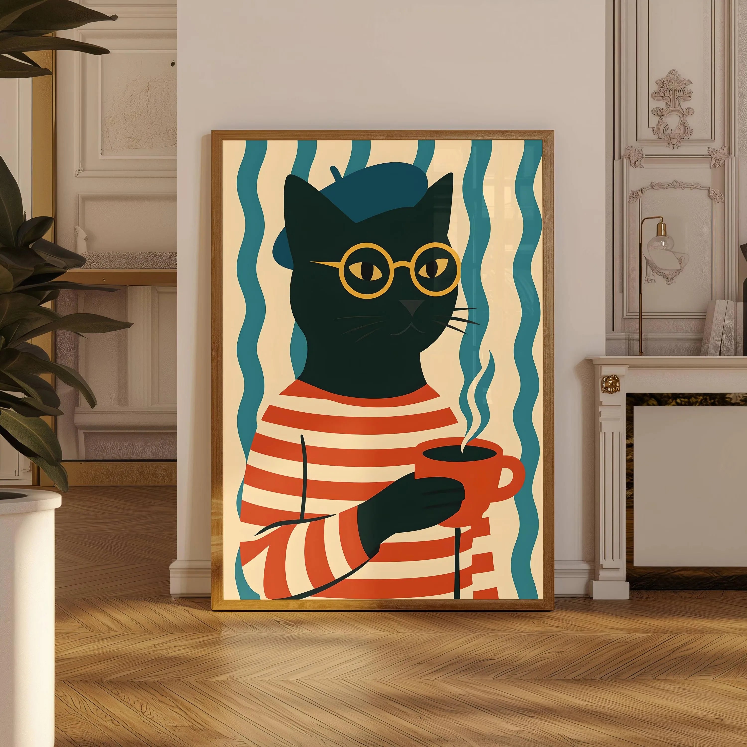 Black Cat & Dog Canvas Wall Art | Mid-Century Home Decor Gift | HotTrendyPicks