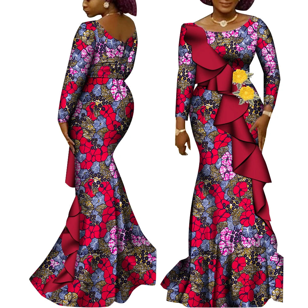 Women’s Ankara Print Long Sleeve Kanga Dress – Cotton | Dashiki Style | Wedding, Party & Occasion | XS–6XL + Custom | 22 Prints