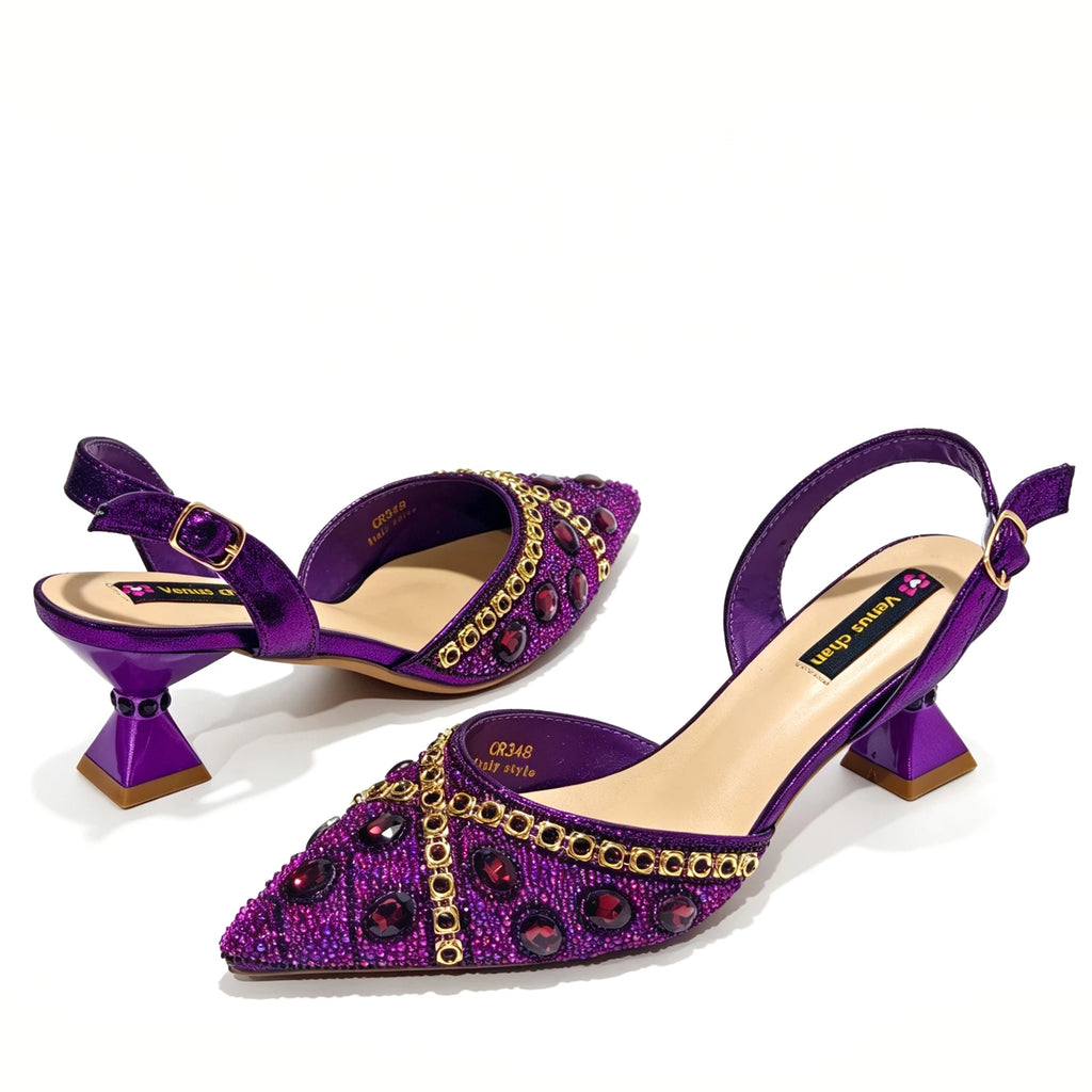 New Italian Design Blue Rhinestone High Heel Shoes & Bag Set Elegant Pointed-Toe For Women Wedding Party Evening Occasions