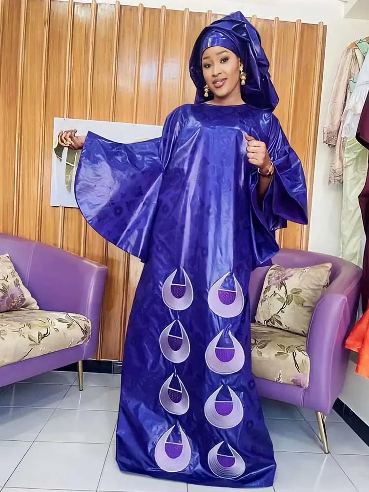 African Women Party Clothing Bazin Riche Dashiki Robe Top Class Evening Gowns With Scarf