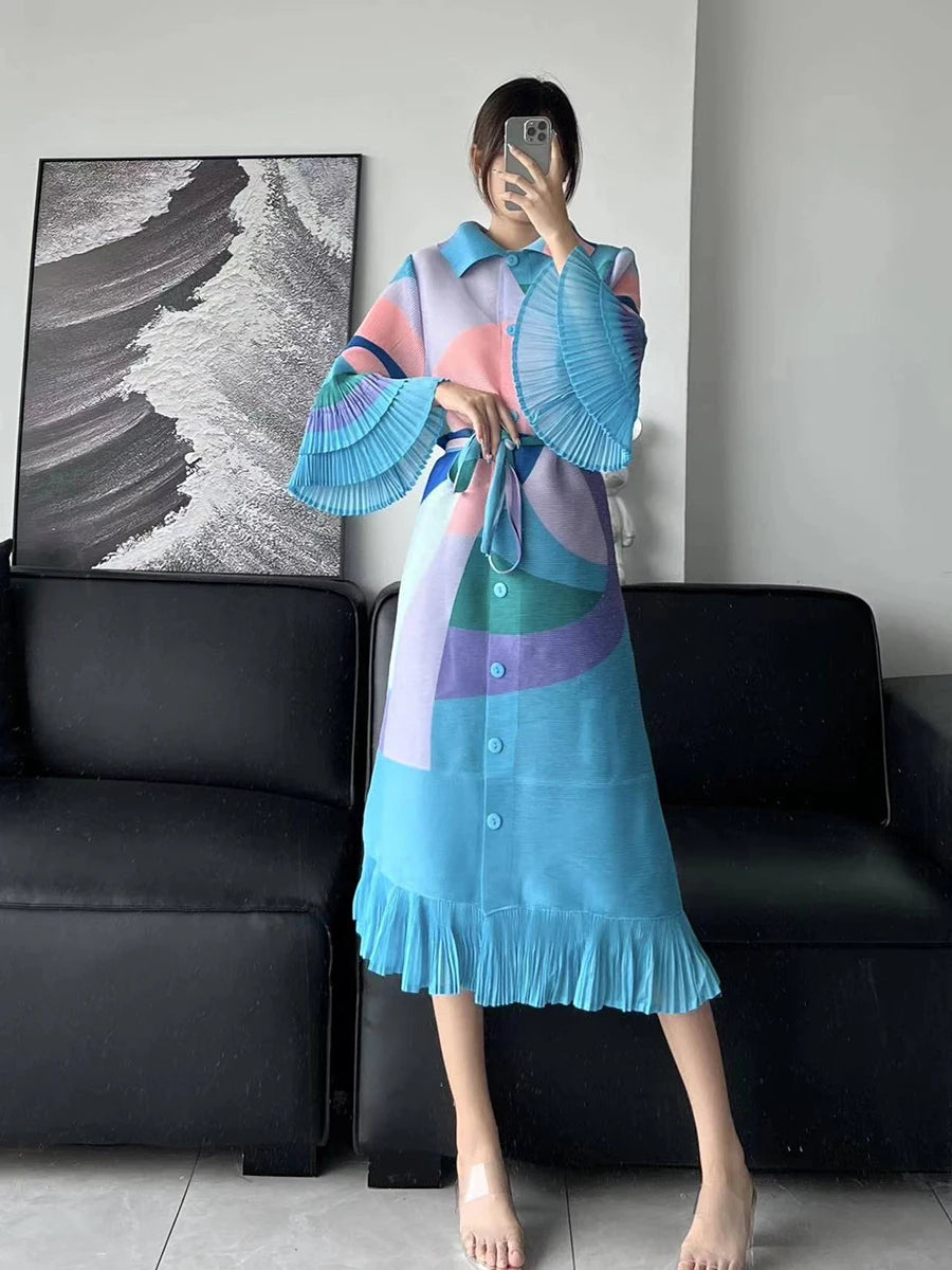 Women's Pleated Patchwork Midi Dress