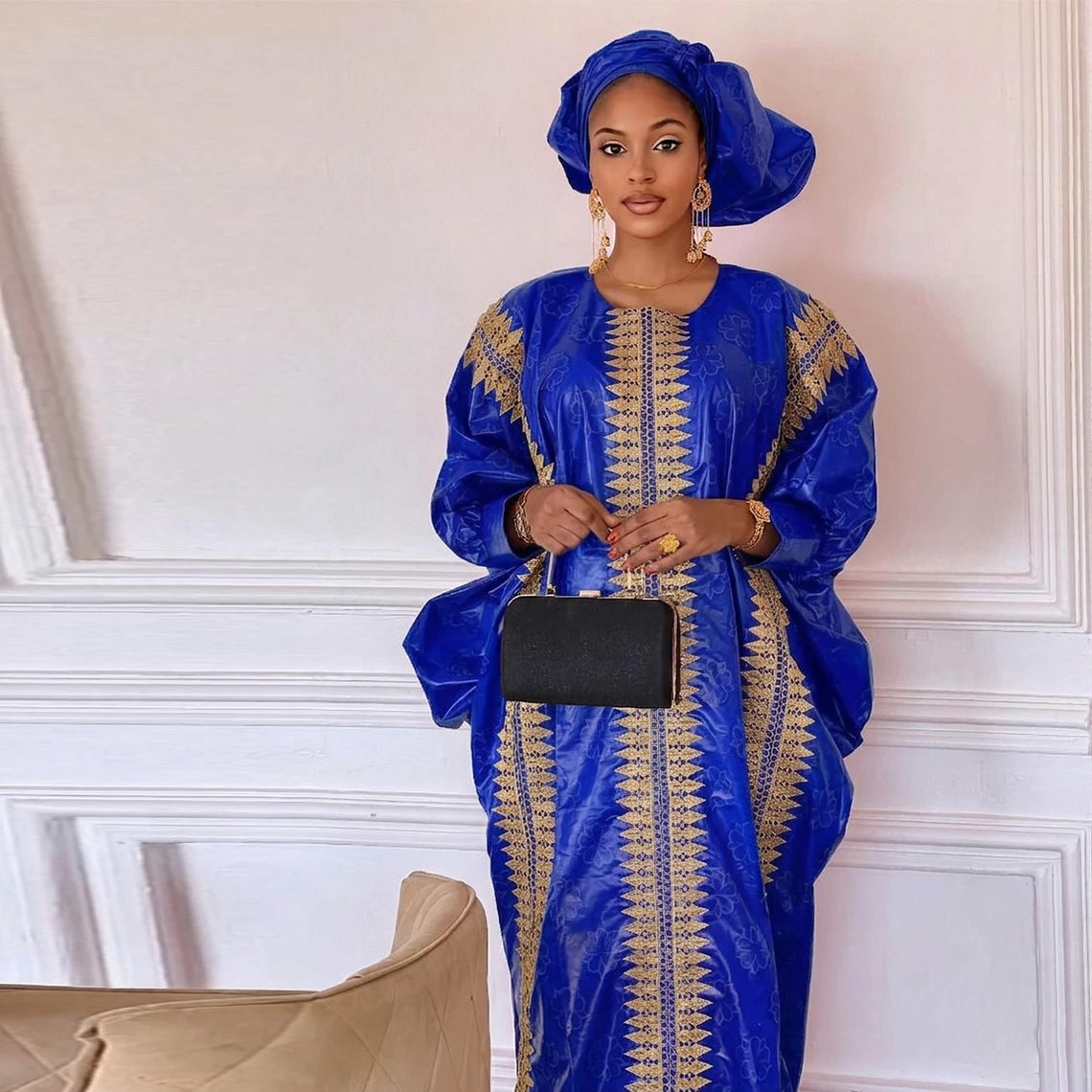 African Bazin Riche Boubou Dress — Women's Dashiki Gown for Wedding & Party