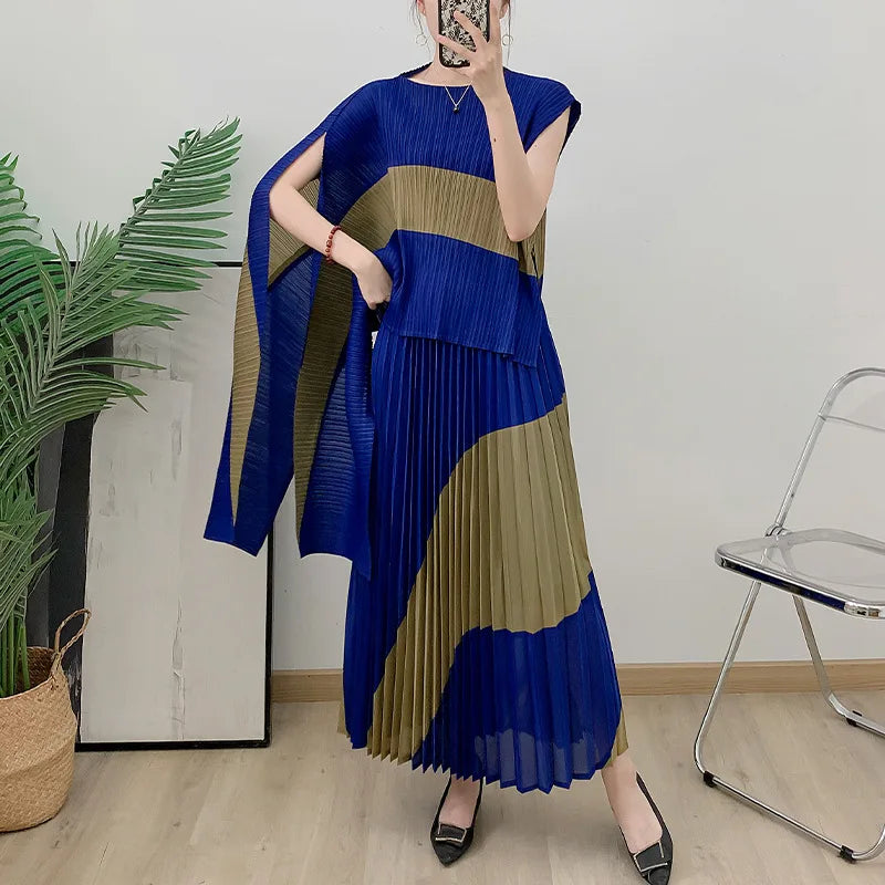 Autumn Women's Color Matching Set Shawl Top Long Elastic Waist Skirt Two-piece Set