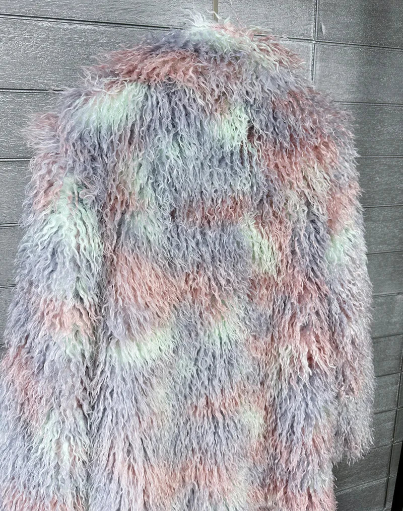 LANMREM Trendy Women's Faux Fur Coat Printed Colorful Furry Coats Autumn Winter Chic Suit Collar Thick Long Overcoat 2DB5840