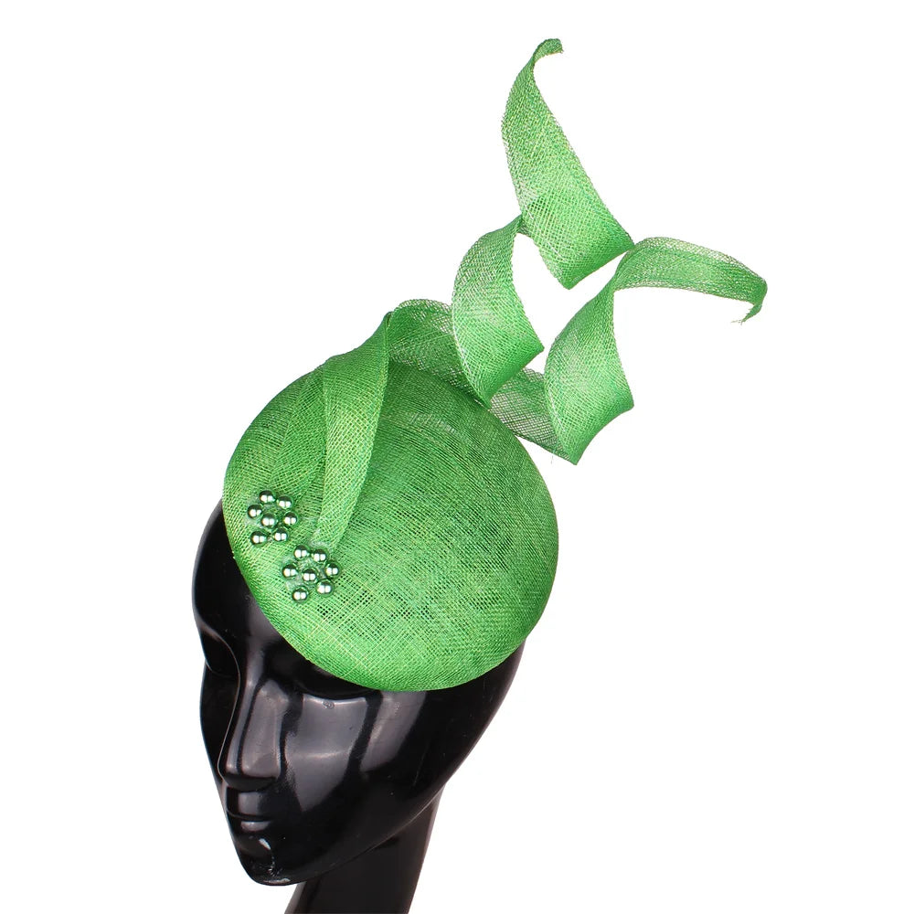 Green Fascinators Millinery Hat Party Tea Chapeau Headband New 4-Layer Sinamay Female Bridal Married Headpiece Fashion Occasion