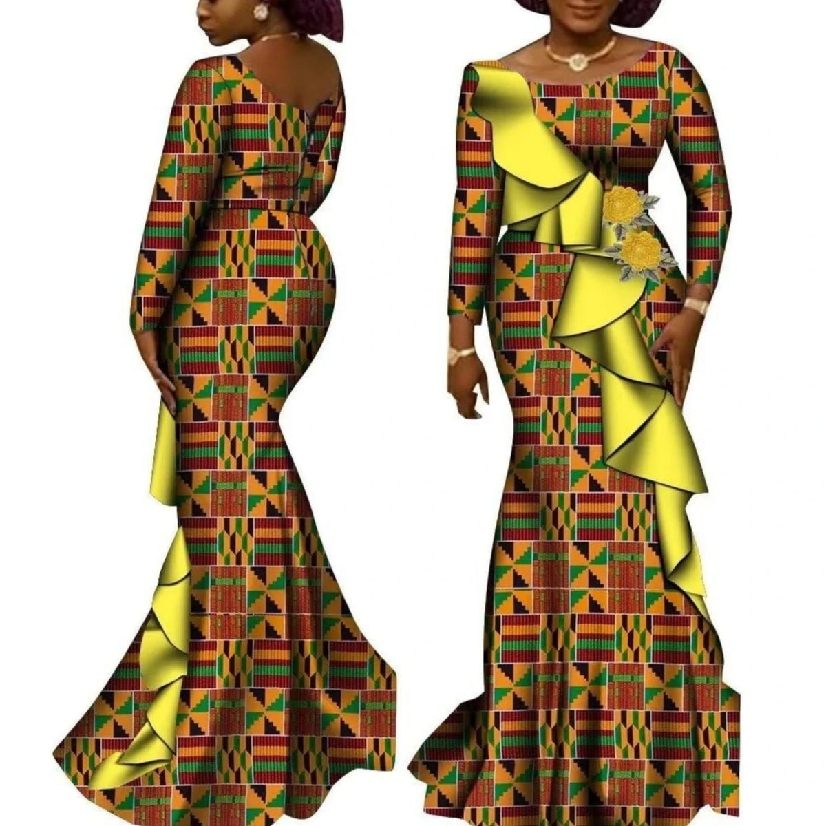 Women’s Ankara Print Long Sleeve Kanga Dress – Cotton | Dashiki Style | Wedding, Party & Occasion | XS–6XL + Custom | 22 Prints