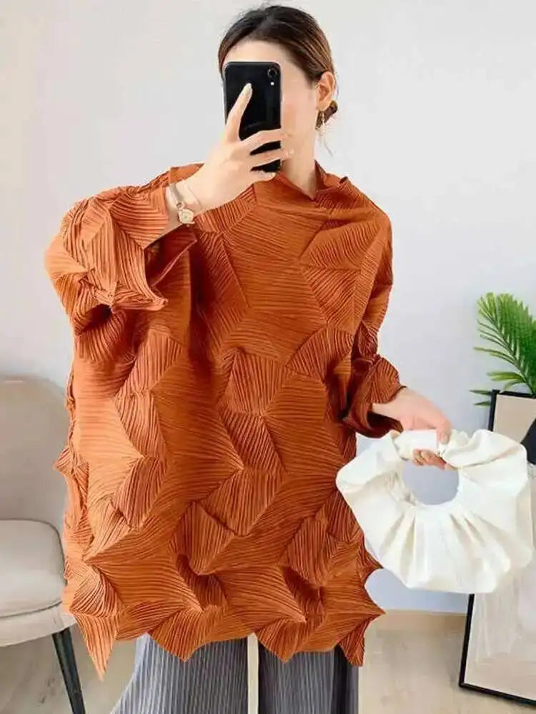 Women's Pleated Stand Collar Top | Loose Solid Colour Chic T-Shirt | Spring Summer 2026 | AvantBah