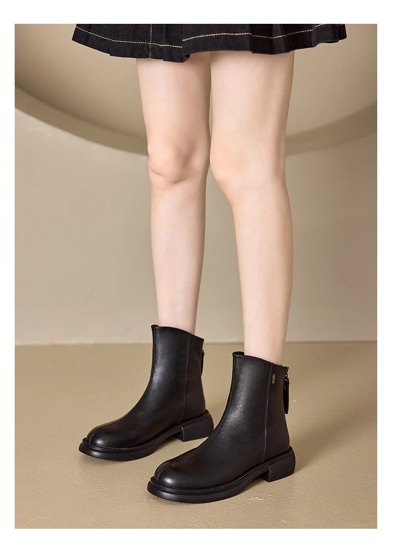 WOIZGIC Women's Genuine Leather Female Mother Ankle Boots Shoes Split Zipper Winter Fur Plush Warm Autumn Zapatos Mujer Platform
