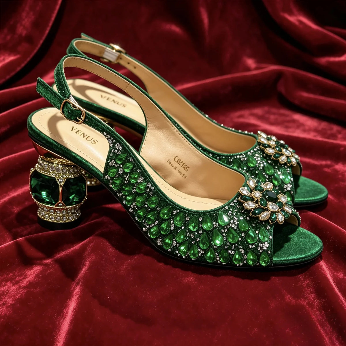 Sky Gold Elegant Nigerian Rhinestone Wedding Shoe and Bag Set Italian Inspired High Heels and Matching Handbag