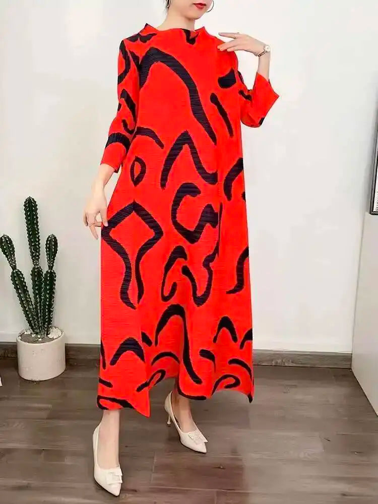 Women's Color-Block Pleated A-Line Midi Dress